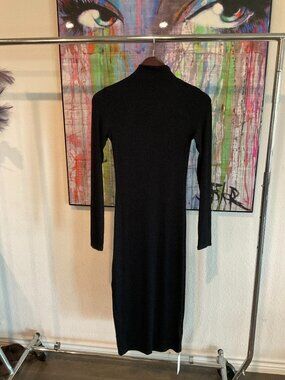 Joah Brown Mock Neck Midi Dress Black Rib S M NWT